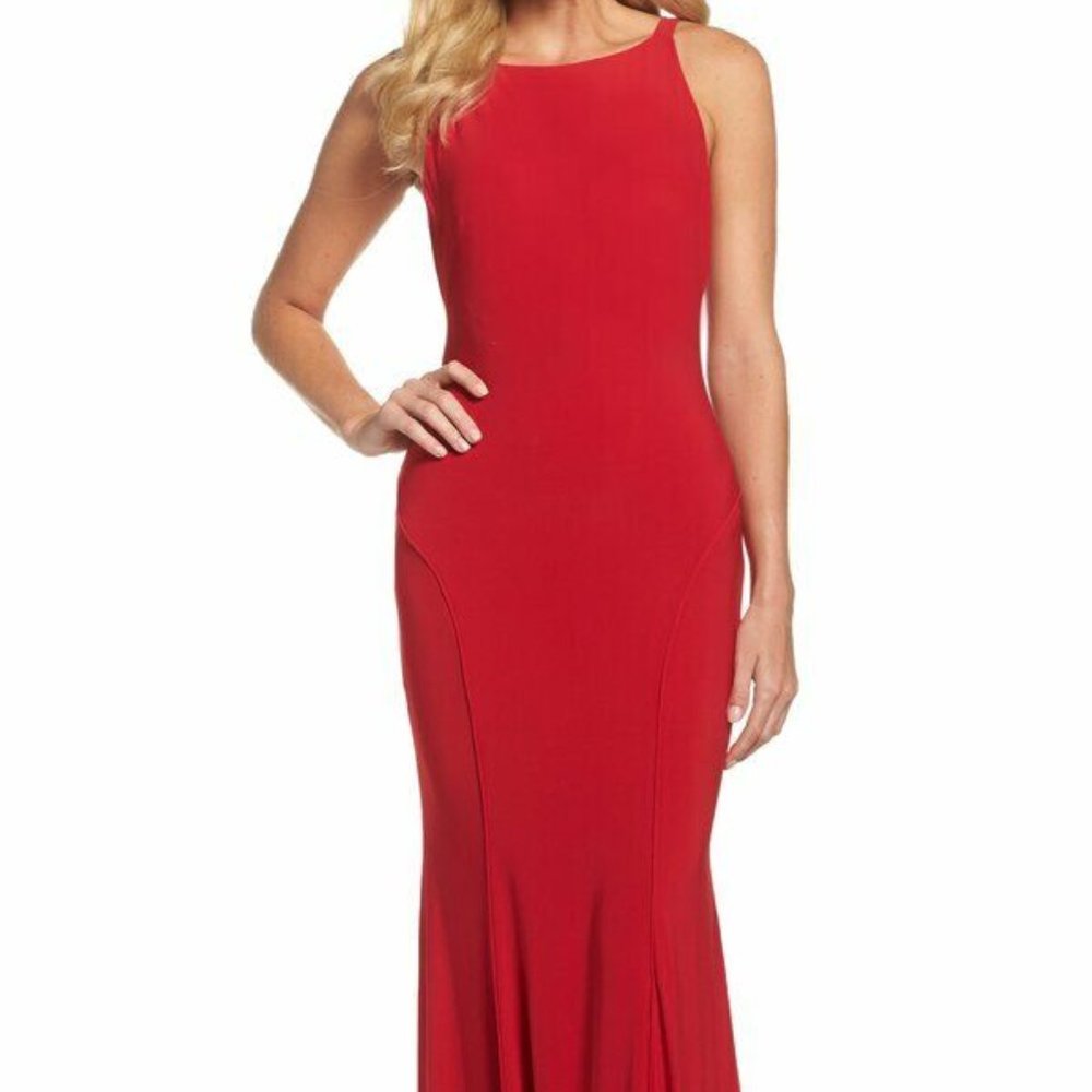 MAC DUGGAL DEEP SCOOP BACK RED JERSEY STRETCH GOWN sz 4